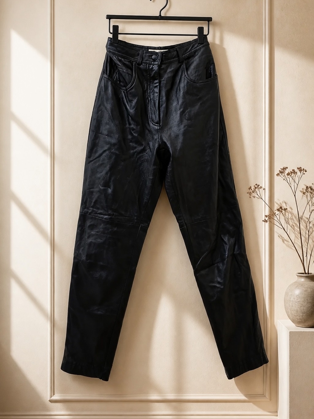 π£ Vintage Rare 90s Black π€ Lambskin Leather ποΈ Bikercore Pants πSize 6 - Picture 7 of 16